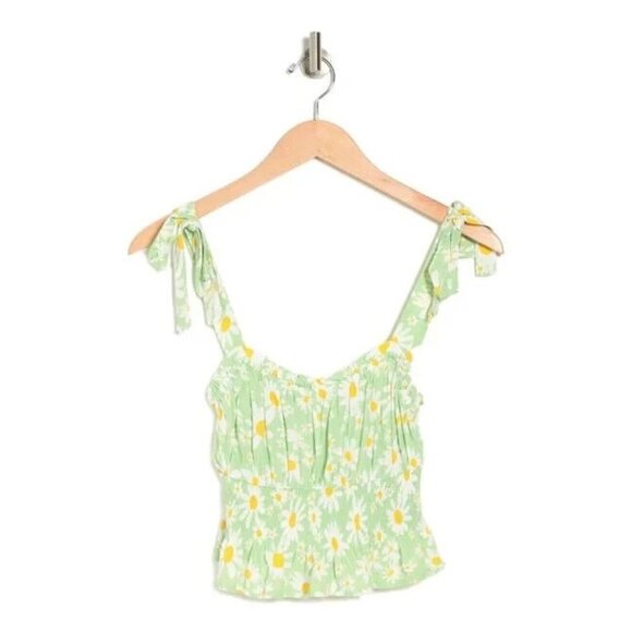 Elodie Tops - Elodie women BNWOT tie green smocked floral tank top sz large NEW